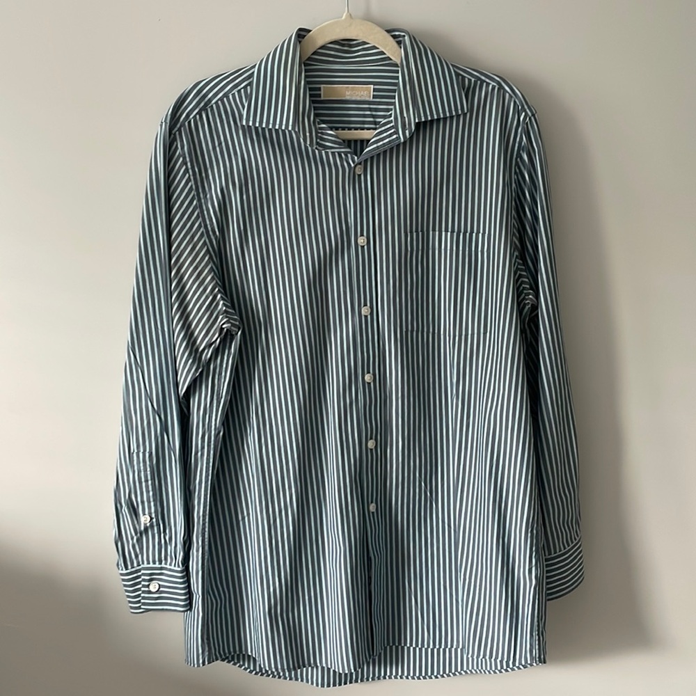 Michael Kors Blue Striped Button Down, Size 15.5/L